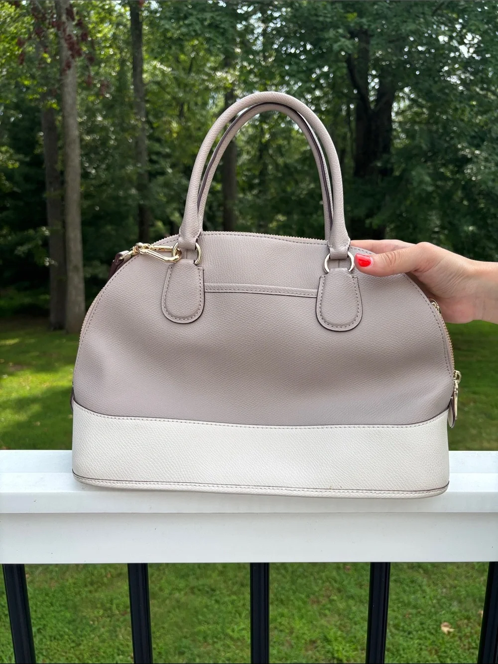 Coach Cora Dome Cross Grain Leather Satchel Crossbody Purse Gray Cream